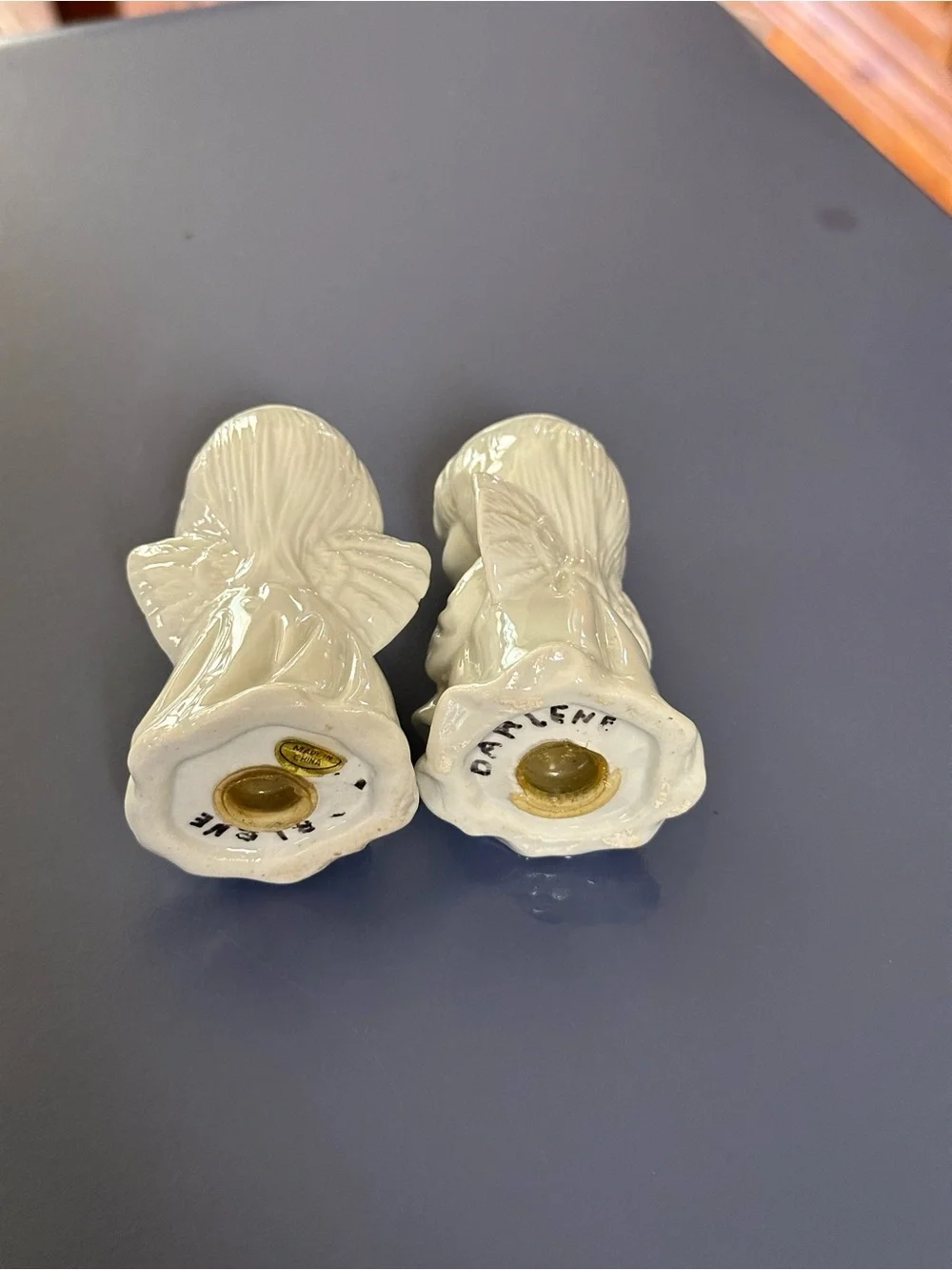 Vintage White Ceramic Angel Salt and Pepper Shakers with Gold Trim